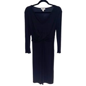 Ann Taylor Loft Dress Womens Size 10 Black Slinky Knit Twist Front Career Office